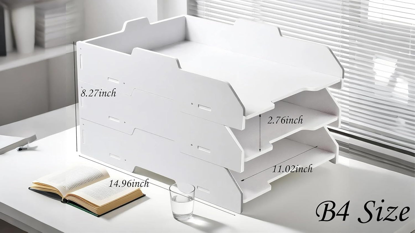 2/4/6 Tier Paper Organizer Letter Tray, Clear Acrylic Layer Stackable Paper Sorter, Plastic A4 Office File Folder Holder for for Desk Accessories, Notes, Pens, File, Document (Clear, 4 Tier)