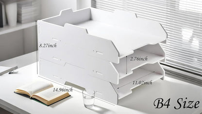 2/4/6 Tier Paper Organizer Letter Tray, Clear Acrylic Layer Stackable Paper Sorter, Plastic A4 Office File Folder Holder for for Desk Accessories, Notes, Pens, File, Document (Clear, 4 Tier)