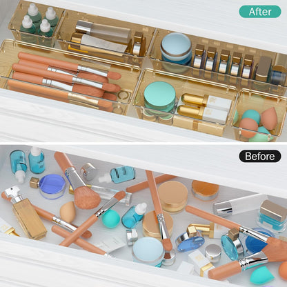 WOWBOX 6 Pack Clear Drawer Organizer Set, Acrylic Drawer Storage Trays, Storage Bins for Makeup, Cosmetics, Jewelries, Utensils, Gadgets, Office
