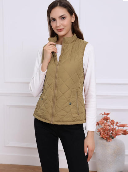 Allegra K Women's Puffer Vest Stand Collar Lightweight Gilet Quilted Zip Vest