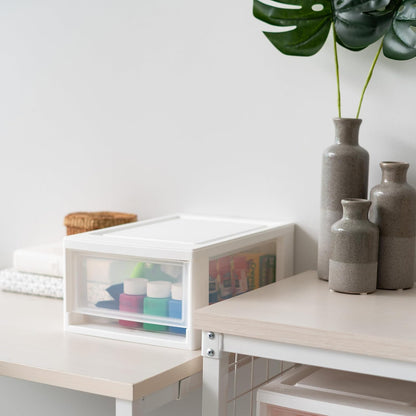 IRIS USA 47 Qt. Extra-Large Stackable Storage Drawer Plastic Drawer Organizer with Clear Doors, for Pantry Bedroom Closet Kitchen Under-Sink Home and Office De-Clutter Shoes and Crafts, White, 2-Pack