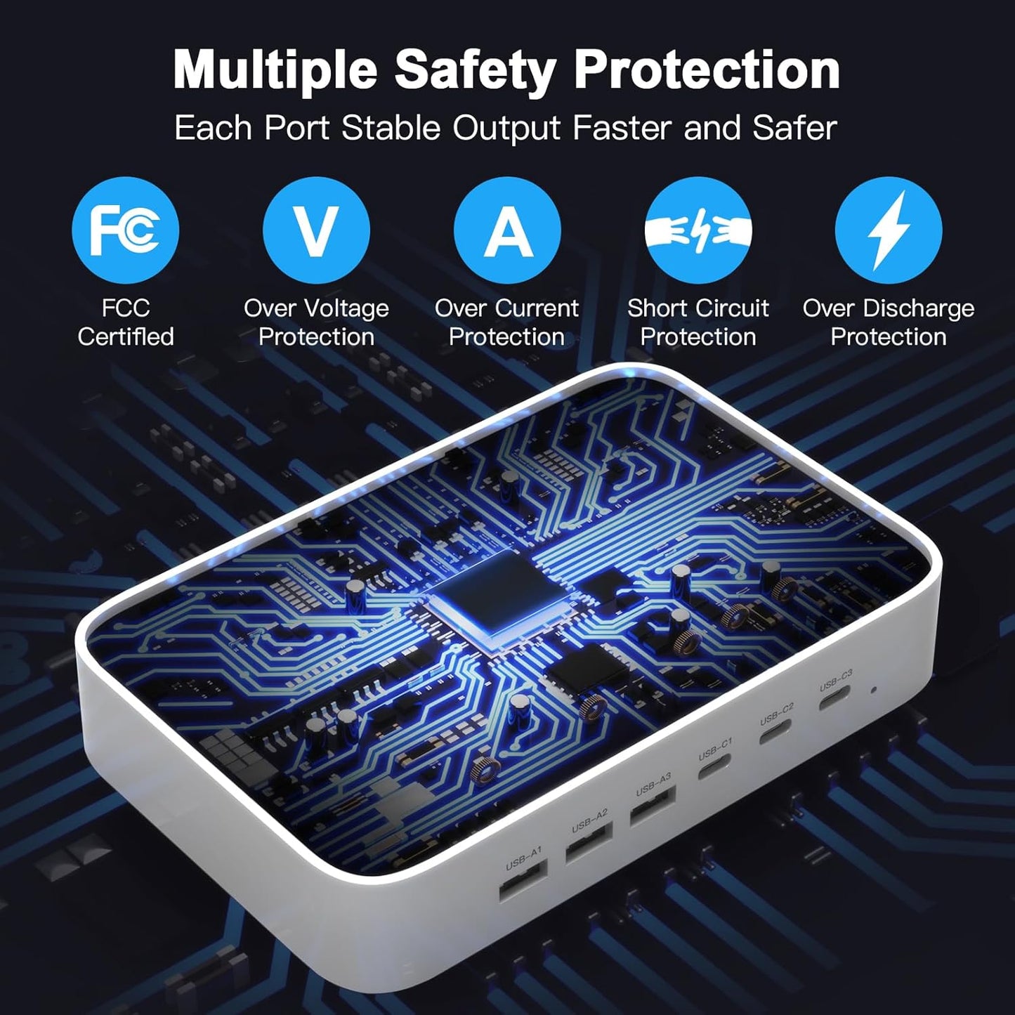 MSTJRY 90W 6-Port USB C Fast Charging Station for Multiple Devices, Multi PD Charger Station for iPhone iPad Tablet Phone, Charging Dock Organizer with Adjustable Dividers for Home Office Classroom