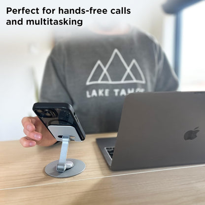 Uncaged Ergonomics 360° Swivel Rotating Adjustable Phone Stand for Desk, Portable & Foldable Cell Phone Stand for Desk, Compact Mobile Stand for Tabletop, Office, Kitchen & Bedroom (Black)