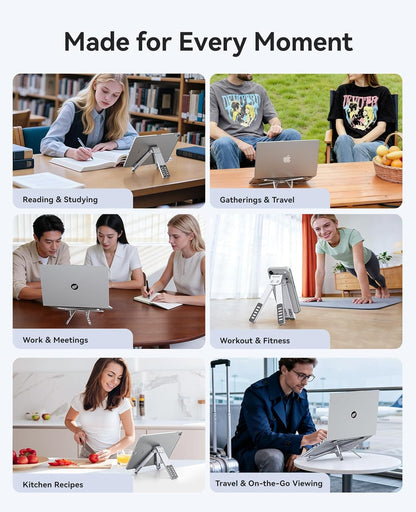 ORICO Portable Laptop Stand for Travel & Desk, Ultra-Compact Foldable Aluminum 3-in-1 Riser for Laptop, Tablet & Phone, 5 Adjustable Heights, Compatible with MacBook/HP/Dell/iPad/iPhone – PN1 (Gray)
