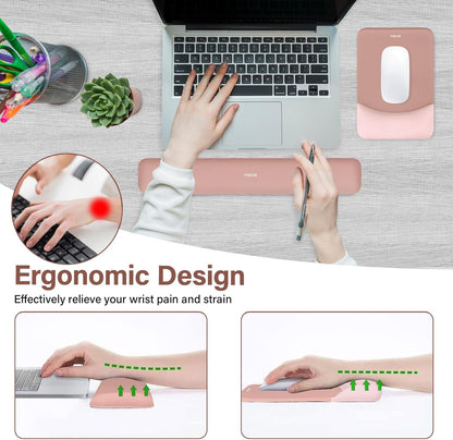 MOSISO Wrist Rest Support for Mouse Pad&Keyboard Set, Rectangular Ergonomic Mousepad Non-Slip Base Home/Office Pain Relief&Easy Typing Pad with Neoprene Cloth&Raised Silicone Lining, Green