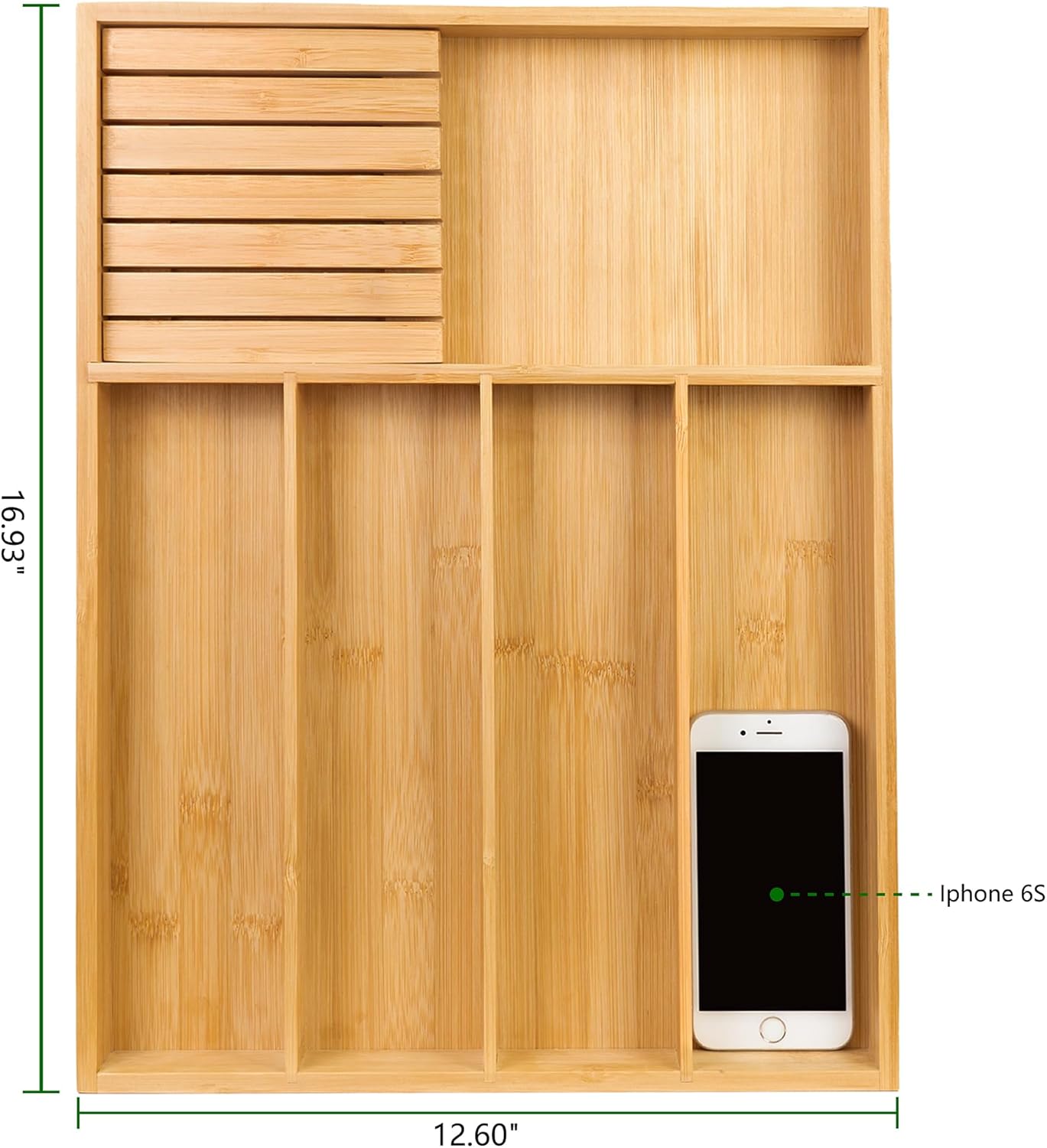 VaeFae Bamboo Silverware Drawer Organizer Kitchen, Expandable Utensil Organizer with Knife Block, Cutlery Tray with Divider, Multifunctional Drawer Organizer