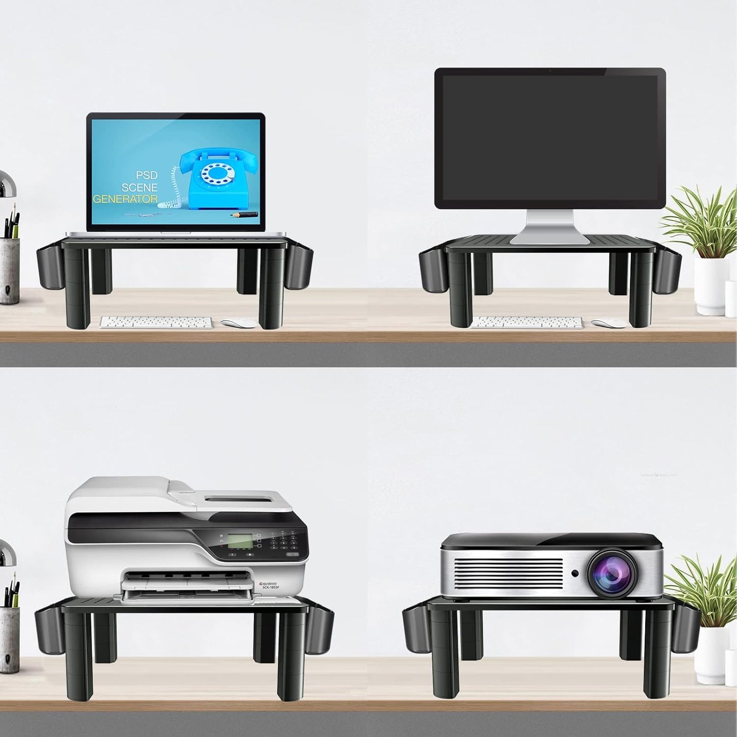 Pholiten Monitor Stand Riser, Desktop Stand, Computer Stand, Ergonomic Design, Two-Level Design, Desktop Organization, Keyboard Smartphone Storage, Printer Stand, Display Stand, 16.5 x 9.3 x 5.6