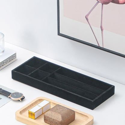 Divided Drawer Organizer Tray, Velvet Jewelry Storage Tray, Necklace Bracelet Ring Earring Display Tray,Bedside Nightstand Desk Holder Tray for Phone Watch Sunglasses Cosmetics Storage/Beige/1grid