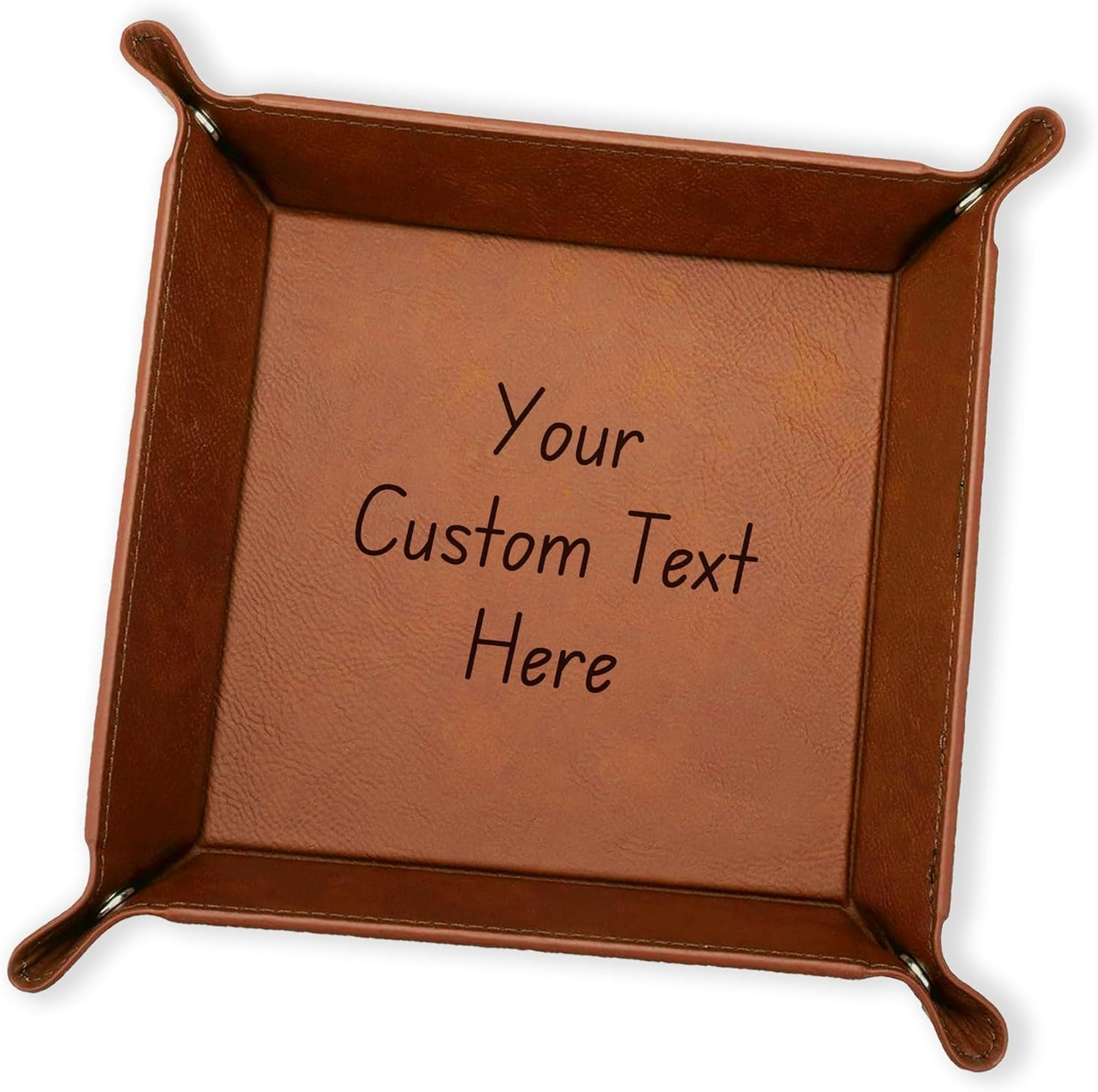 Personalized Valet Trays, Custom Engraved Leather Keys Tray for Men - Catchall Tray Organizer for Entryway Table, Unique Dad Birthday Gift from Daughter Son, Father Day (Custom Text)