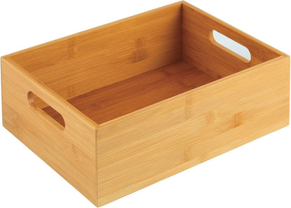 mDesign Kitchen Storage Box – Open-Top Bamboo Storage Tray with Handles – Versatile Cupboard Organiser for Shelves, Pantries, Surfaces and Cupboards – Natural