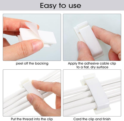 Hicarer 100 Pcs Adhesive Cable Clips Wire Clips Management Wire Cable Holder Clamps Tie Cord Holder for Car Outdoor Wall String Lights Desk Home Office(Small, White)