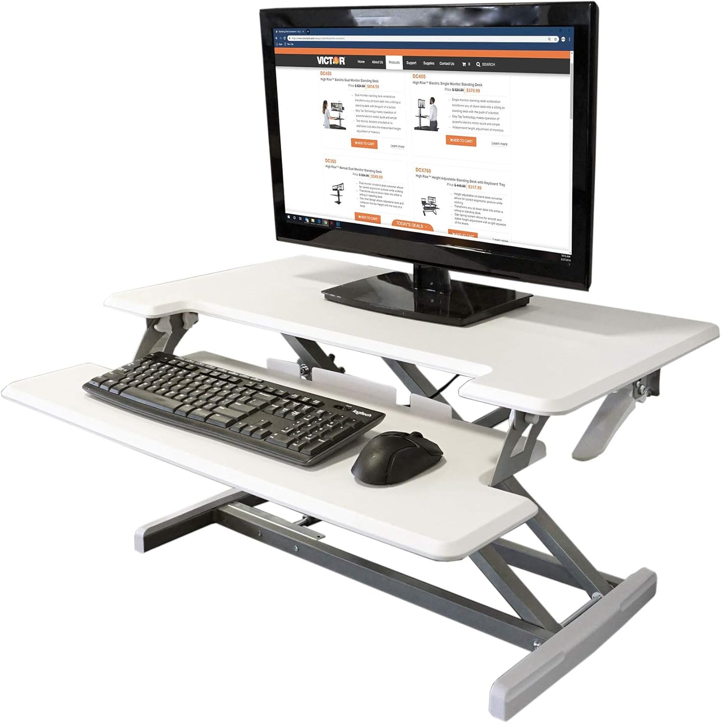Victor DCX610 Height Adjustable Compact Standing Desk| Black| 33” Wide Sit-Stand Dual Monitor Desk and Laptop Riser Workstation| Compatible with Most Monitor Arms