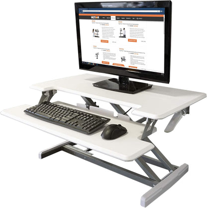 Victor DCX610 Height Adjustable Compact Standing Desk| Black| 33” Wide Sit-Stand Dual Monitor Desk and Laptop Riser Workstation| Compatible with Most Monitor Arms