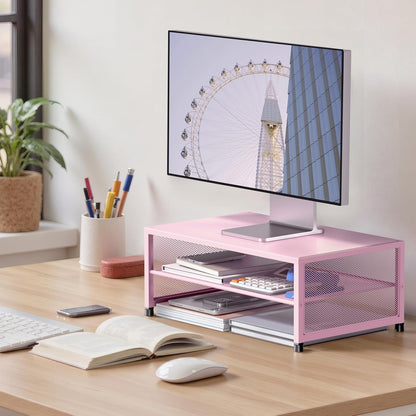 ECOLOVI 2-Tier Computer Monitor Stand Riser, Desk Organizer for Monitor, Printer & Laptop Stand, Desktop Workspace Organizers for Office Supplies(Black)