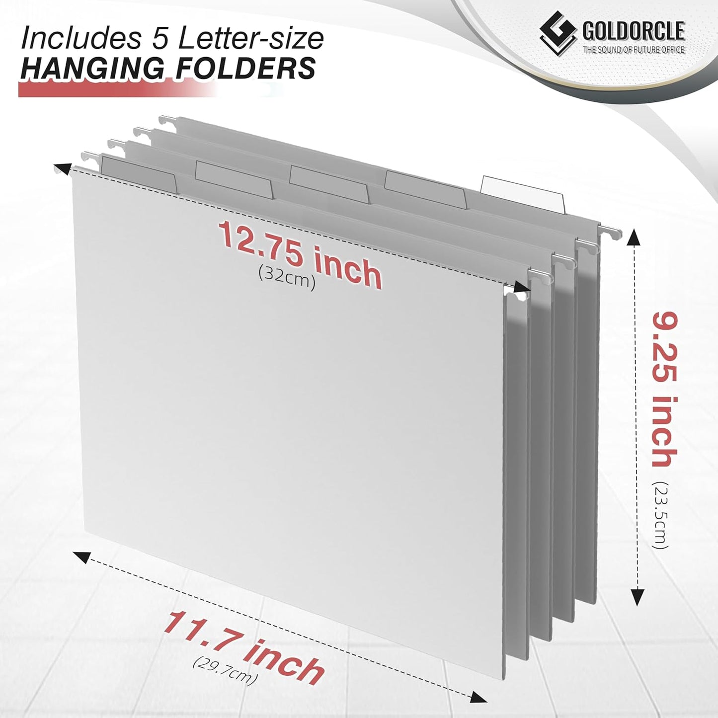 Hanging File Organizer, Letter-Size File Holder Filing Box with 5 Hanging Folders, Metal Mesh Desk File Folder Storage(No Assembly Required) (with 5 Grey Folders)