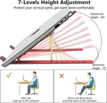 Laptop Stand, Computer Tablet Stand, Adjustable Aluminum Foldable Portable Laptop Holder Riser, Compatible with MacBook Air Pro, Lenovo, HP, Dell, More 10-15.6” Laptops and Tablets (Red)