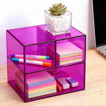 Gelite Desk Organizer with 3 Storage Drawers for Makeup Office Acrylic Desktop Drawer Organizer for Vanity Office Organization and Storage Box, Neon Pink