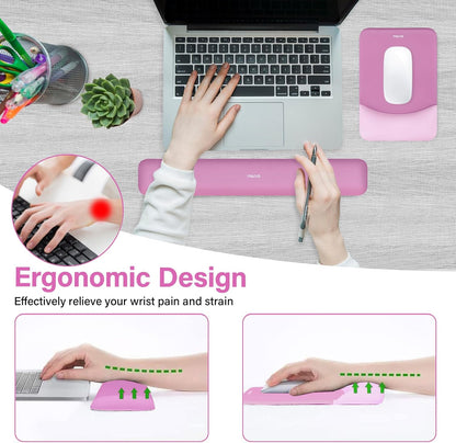 MOSISO Wrist Rest Support for Mouse Pad&Keyboard Set, Rectangular Ergonomic Mousepad Non-Slip Base Home/Office Pain Relief&Easy Typing Pad with Neoprene Cloth&Raised Silicone Lining, Green