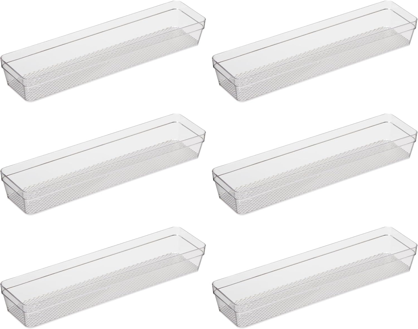 Oggi Clear Drawer Organizer - 3" X 9.5" (Set of 6) - Ideal for Organizing Kitchen Drawers, Office, Desk, Silverware, Kitchen Utensils, Cosmetics and Bathrooms