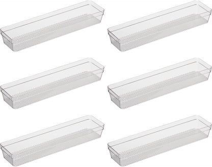 Oggi Clear Drawer Organizer - 3" X 9.5" (Set of 6) - Ideal for Organizing Kitchen Drawers, Office, Desk, Silverware, Kitchen Utensils, Cosmetics and Bathrooms