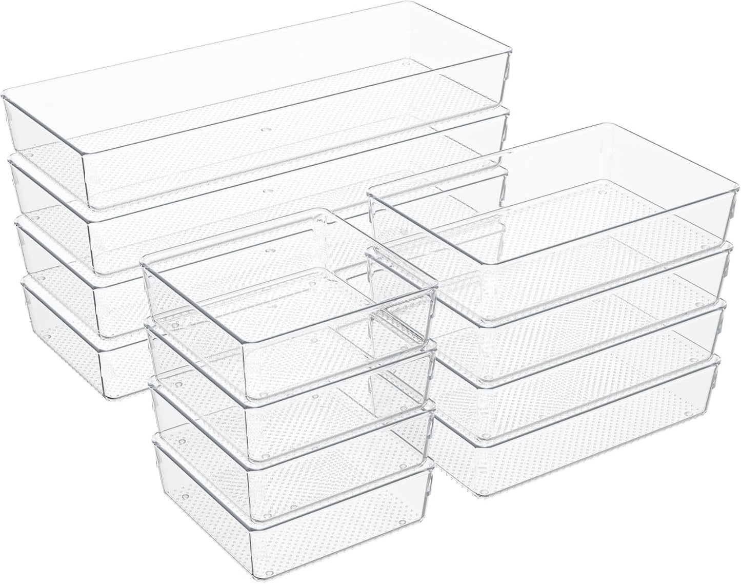 Clear Plastic Drawer Organizer Set for Kitchen, Bathroom, Office, Cosmetics & Tools - Multifunctional Storage Trays with Adjustable Dividers, Space-Saving Transparent Design (Clear, 9 Pcs)
