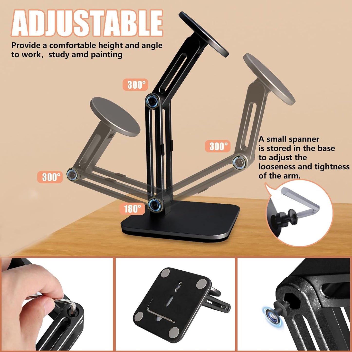 Magnetic Phone Stand for Desk, Heightened & Adjustable & Foldable Metal Magnetic Phone Holder Stand for Desk/Office/Home, Compatible with iPhone 12-17All Series/Mag Safe Case (Black