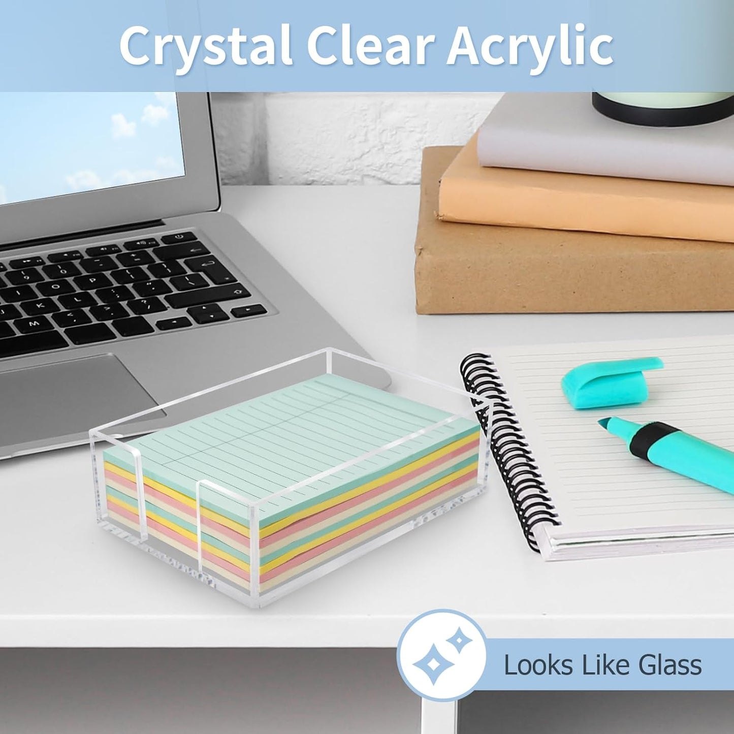 Acrylic Sticky Note Holder, 3 x 3 Crystal Clear Acrylic Notepad Holder Sticky Note Dispenser for Dorm Room and Office Desk Organizer
