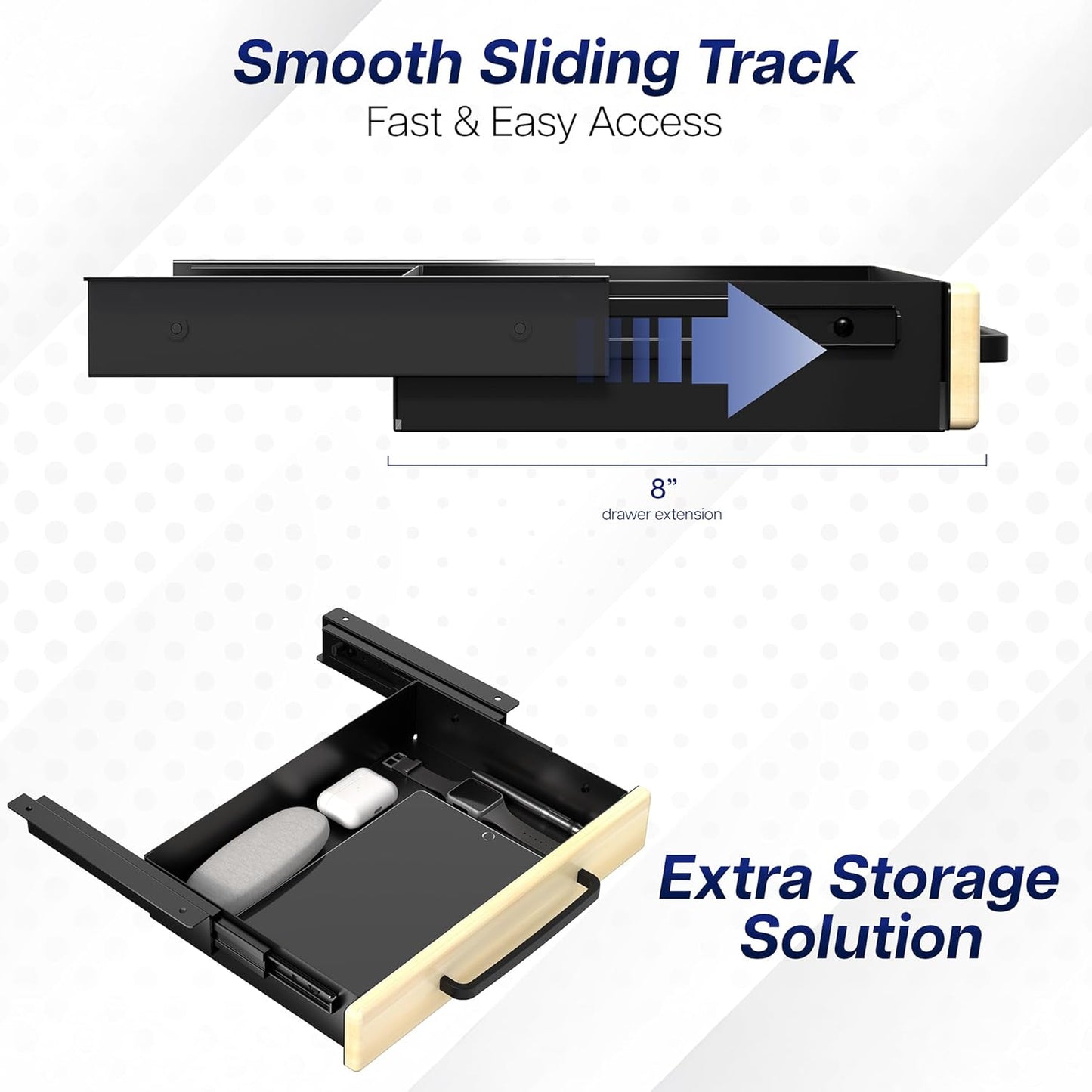 VIVO 13 inch Under Desk Mounted Sliding Pull-out Drawer for Office Desk, Pull Handle, Storage Organizer for Sit Stand Workstation, Black, DESK-DR1H-B