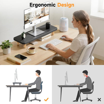 Monitor Stand Riser, 24 Inch Wood Desk Organizer with Monitor Stand & Storage Computer Monitor and Laptop Riser Multifunctional Laptop Stand Desk Organizer for Office Home Screen/Laptop/PC (Light Walnut)