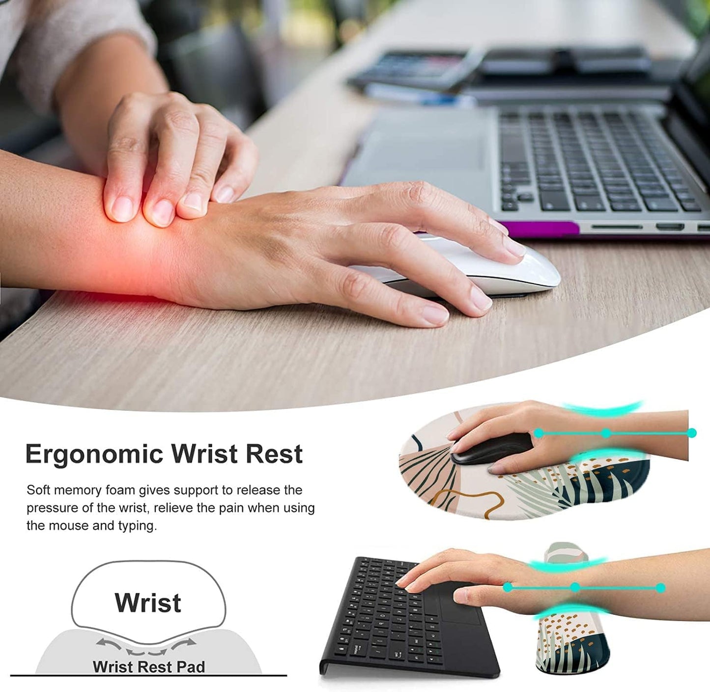 LATEEFAH Mouse Pad with Wrist Rest, 3-in-1 Gaming Mouse Pad, Keyboard Wrist Rest, Ergonomic Memory Foam Mousepad with Wrist Support for Computer Keyboard