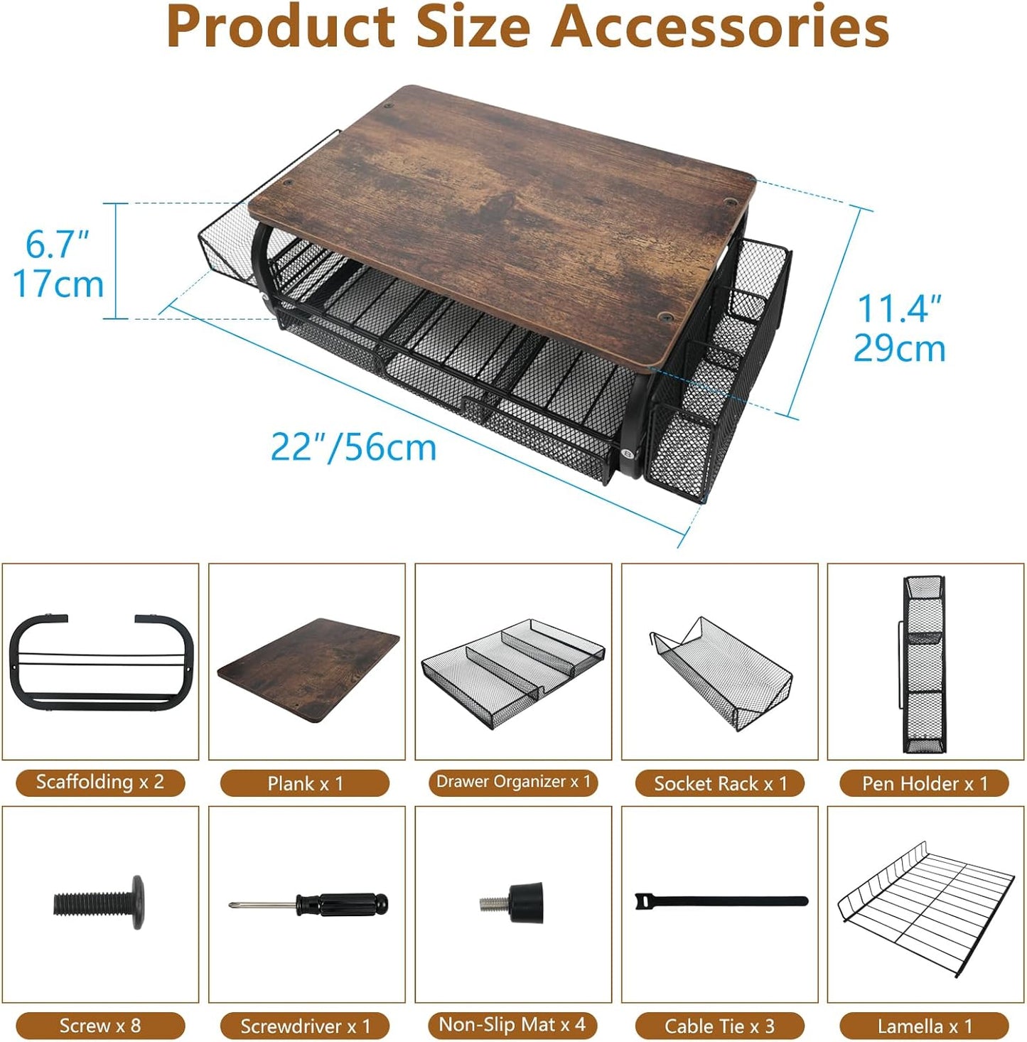 Desk Organizers and Accessories Monitor Riser, Monitor Stand with Drawer (2-Tier Drawers) with Large Side Storage Rack & Cable Management,66LBS/30KG, Office Organization, Walnut Brown