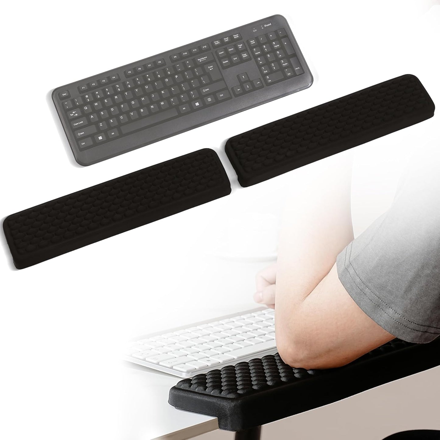 MEKASS L-Shaped Desk Elbow Pad for Desk, Memory Foam Elbow Support Padding with Non-Slip, 2-Piece Ergonomic Desk Edge Cushion, Wrist Comfort Support for Office Home (Diamond Black)