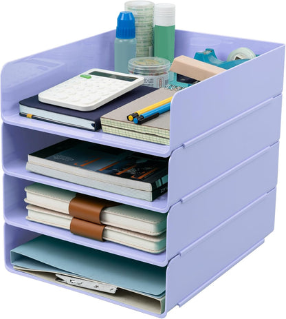 Tiawudi Desk Organizer, Clear Office Organization and Storage, Plastic Letter Tray, Stackable File Organizer for Classroom, Home, Documents, Notes, Folders, Books and Pens, 4 Tier