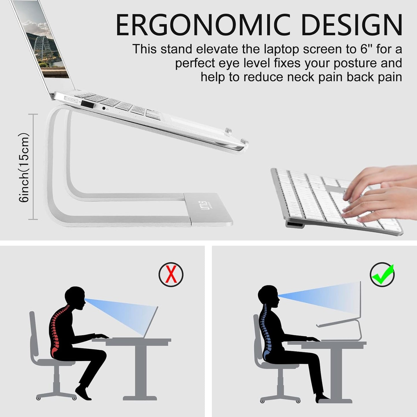 Urmust Adjustable Laptop Stand for Desk Aluminum Computer Stand for Laptop Riser Holder Notebook Stand Compatible with MacBook Air Pro Ultrabook All Laptops 11-17 inch (Black)