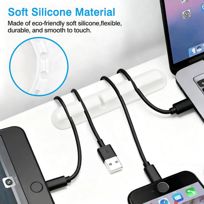 6-Pack White Silicone Cord Organizer Set – Adhesive Cable Holder Clips with 7, 5, and 3 Slots for Car, Home & Office Wire Management