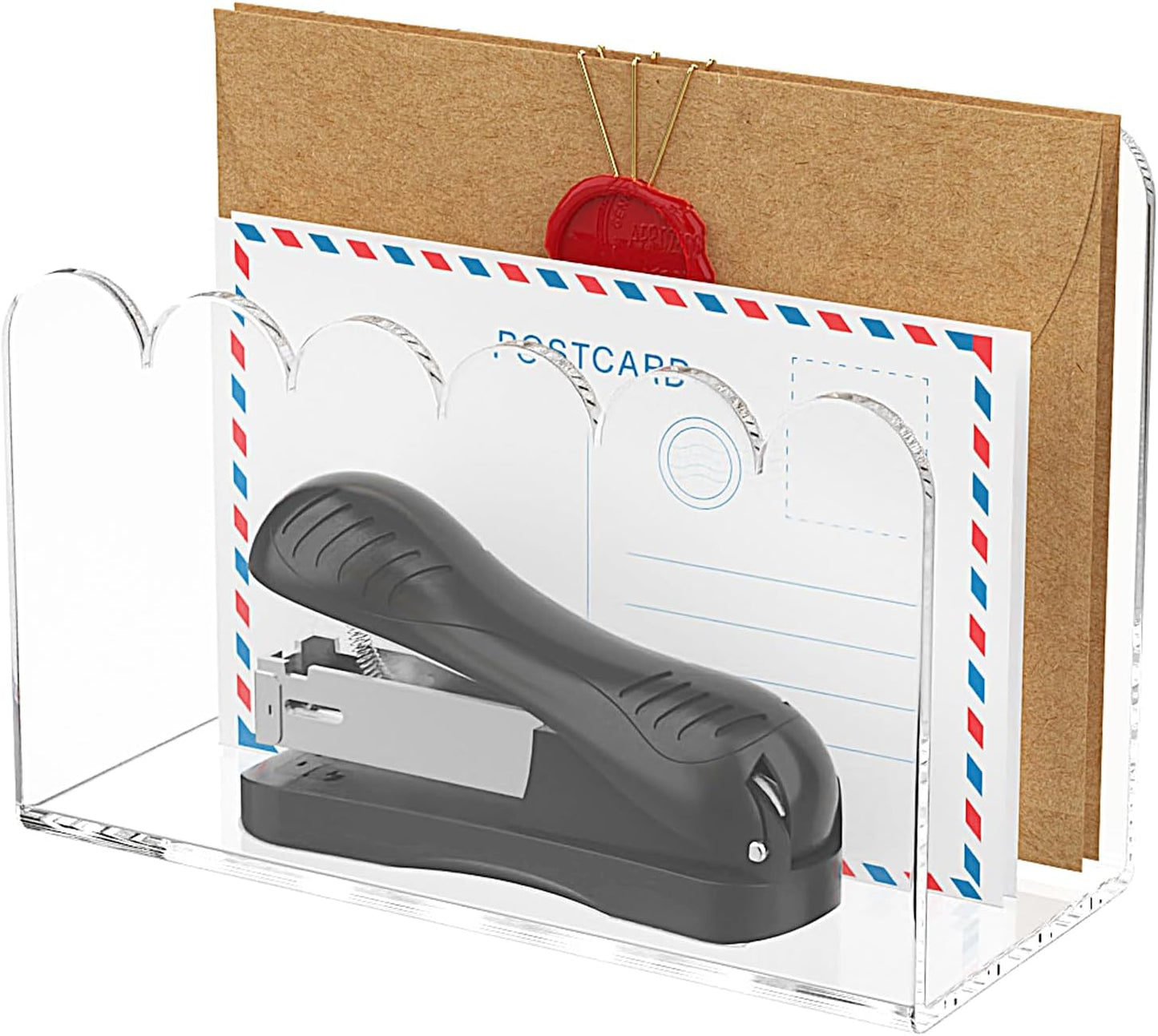 YAGELI 2 Pack 3-Slot Acrylic Mail Organizer for Desktop – Scalloped Clear Document Sorter, Vertical File Holder for Office/Home, Space-Saving Desk Organizer for Letters,Envelope,Bills,Stationery