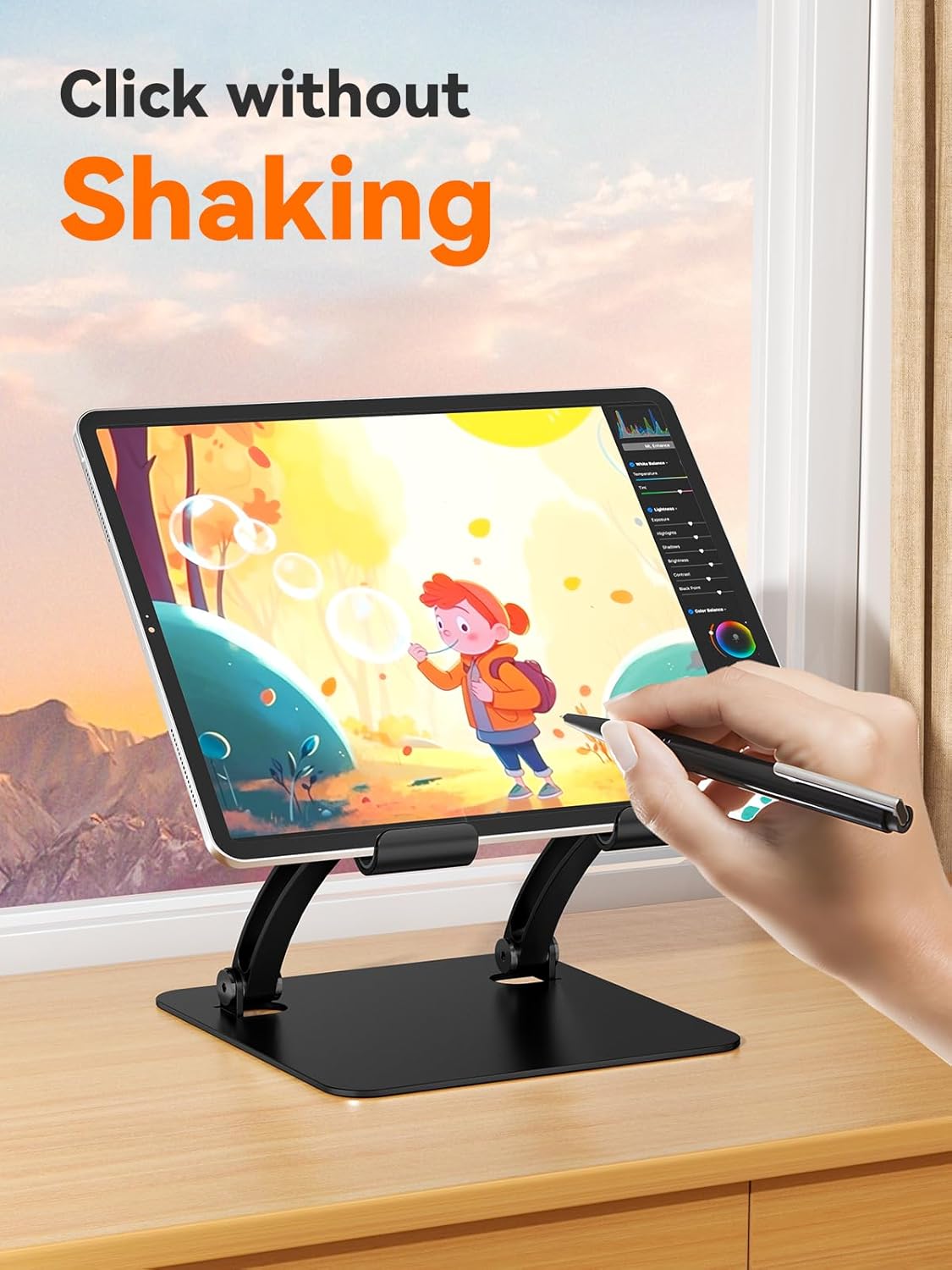 tounee Tablet Holder Stand, Dual Rod Adjustable Aluminum Desktop Stand, Compatible with 4.7-16.9" iPads, Surface Tablets, Portable Monitors, Kindle & More (Gray)