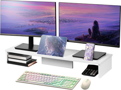 Qupui Computer Monitor Stand Riser with Drawer and Pen Holders, Desk Organizer Shelf and Accessories, Office Desk Accessories, Office Organization, Black