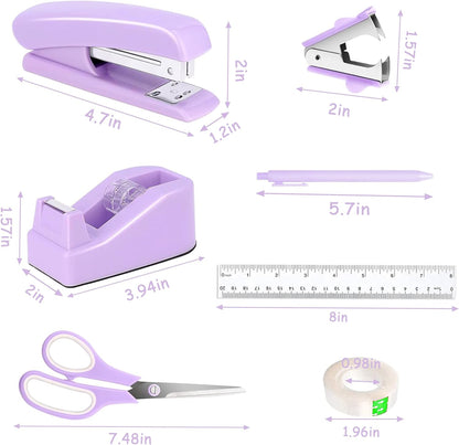Gold Desk Accessories, Office Desk Organizers and Accessories 360°Pen Holder Acrylic Stapler Set, Phone Holder, Ballpoint Pen, Scissor, Binder Clips, Ruler, Transparent Glue, Sticky Note and Staples.
