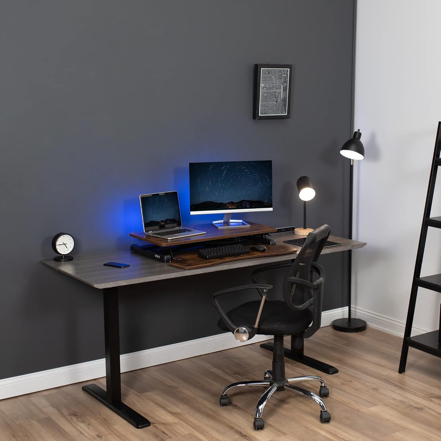 VIVO 26 inch Desk Converter, K Series, Height Adjustable Sit to Stand Riser, Dual Monitor and Laptop Workstation with Keyboard Tray, Black, DESK-V026KB