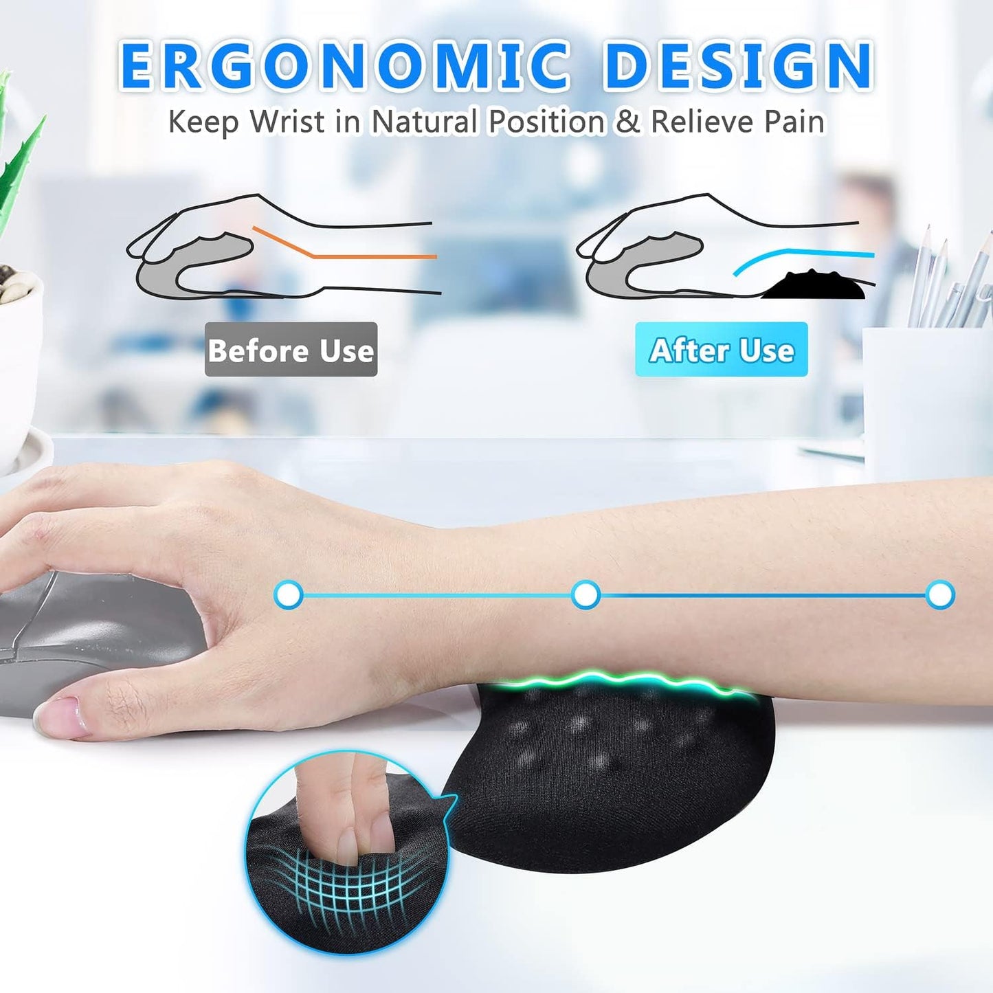 Gimars Upgrade Enlarge Silky and Superfine Fabric Gel Memory Foam Keyboard Wrist Rest Set, Ergonomic Keyboard Mouse Wrist Support for Typing Pain Relief, Comfort for Office, Gaming, Computer