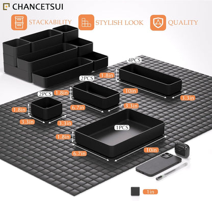 CHANCETSUI 9 Pcs Stackable Drawer Organizer Trays Set, Green, Multifunctional Storage for Vanity, Bathroom, Kitchen, Desk Drawer Organizer Office, PET Plastic