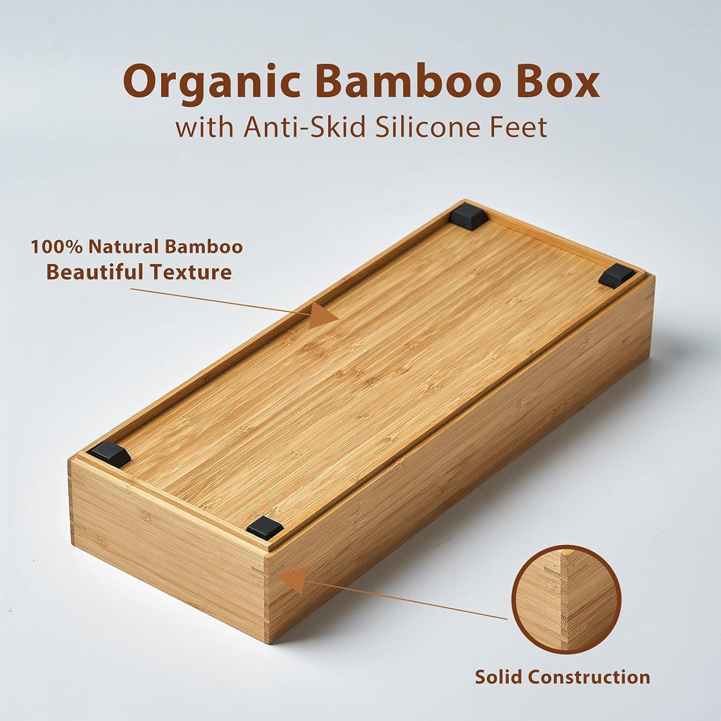 Umilife Bamboo Kitchen Drawer Organizer, Extra High Silverware Tray, Flatware Cutlery Storage Box, Multi-Use Holder in Office, Bathroom, Pantry - 9"x6"x2.5" (Set of 2)