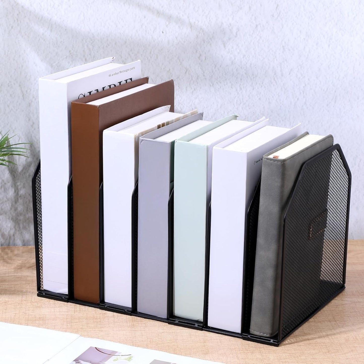 Metal Mesh File Organizer, Adjustable 7 Section Vertical Desk File Holder, Black Office Heavy-Duty Document Sorter for Books Binders, Laptops