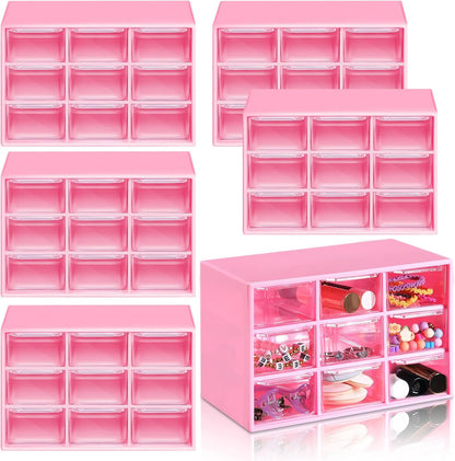 Amyhill 6 Pcs Mini Drawer Organizer Small Organizer with 9 Drawers Plastic Desktop Craft Storage Box for Office Home Room Jewelry Cosmetics Collection(White)
