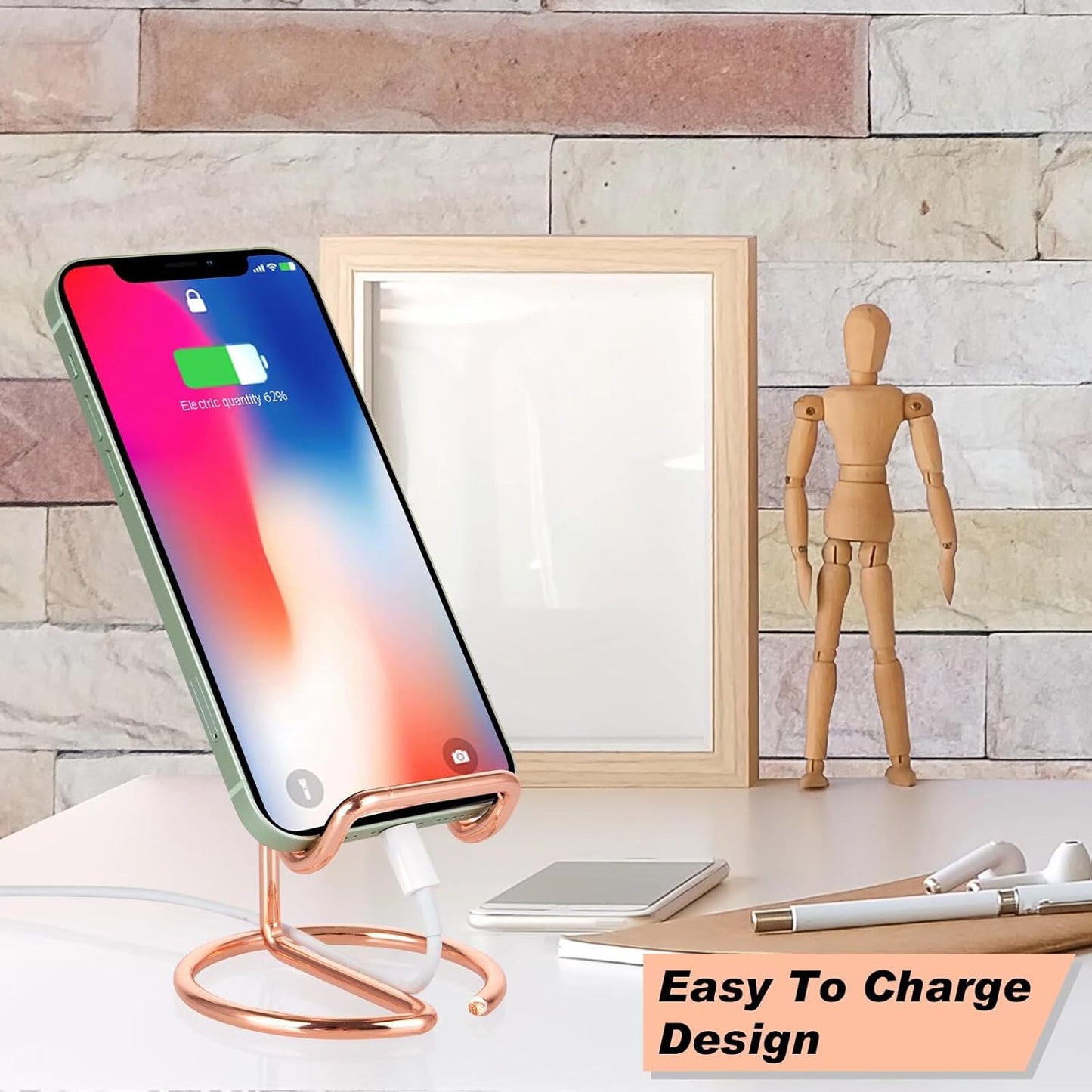 ROPOSY Cell Phone Stand for Desk, Cute Metal Gold Cell Phone Stand Holder Desk Accessories, Compatible with All Mobile Phones, iPhone, iPad