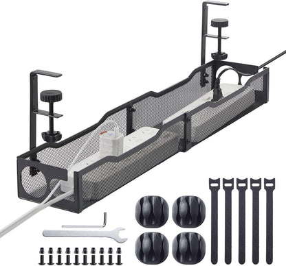 25'' Cable Management Under Desk No Drill，Metal Desk Organizer Suitable for Home desks or Standing desks ，Electrical Cord Management with Clamp