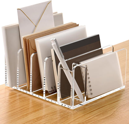 SANRUI 3 Compartments Mail Organizer Letter Holder for Desk ,Vertical Letter Holder,File Sorter Acrylic Desk Organizer Office Supplies,Clear
