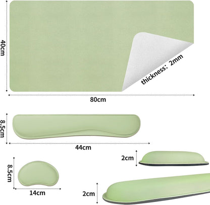 Bloss Leather Desk Pad and Keyboard Wrist Rest, Large Mouse Pad + Keyboard Pad+Mouse Wrist Support, Non-Slip Desk Mat Protector for Office, Home(31.5×15.7 Inches,Beige)