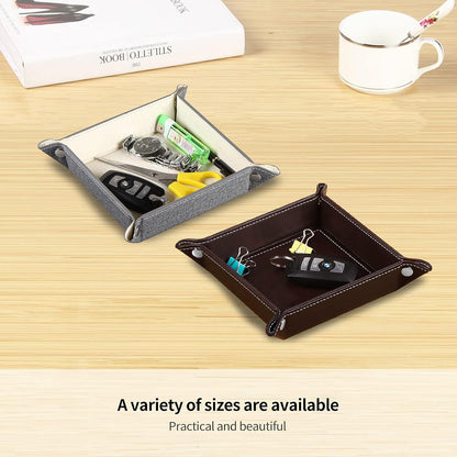 YAPISHI Key Dish Bowl for Men, Entryway Catchall Holder Bedside Table Valet Tray for Pocket Stuff, PU Leather Nightstand Organizer for Dice/Coins/Wallet/Watch/Rings/Sunglasses, Dresser/Coffee Table